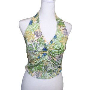 Liberty Love Floral Halter Tank Top - Green and Yellow